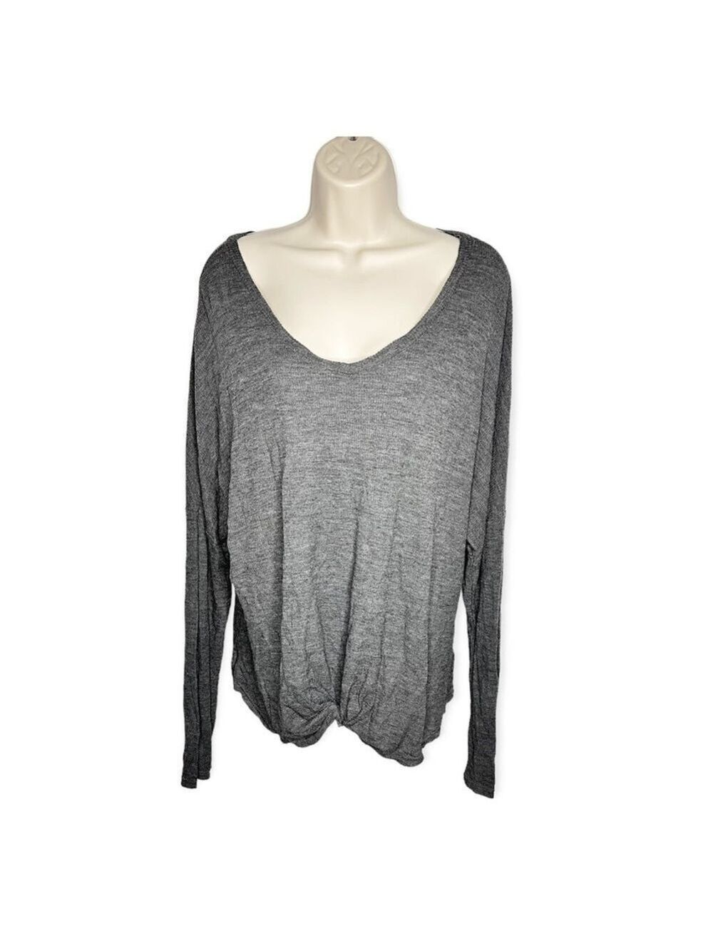 Chance or Fate Gray Light Weight Waffle Knit Scoop Neck‎ Long Sleeve Top Size XL